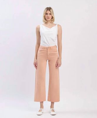 Flying Monkey Olivia High Rise Cropped Wide Leg Jeans In Soft Sand