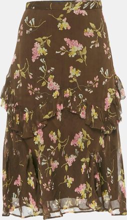Ralph Lauren Polo Ralph Lauren Brown Floral Print Chiffon Ruffled Midi Skirt