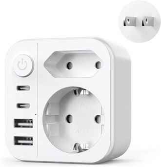 OEM Adaptador De Viaje 6 En 1 - Enchufe Universal - Carga Varios Dispositivos - Con Interruptor De Encendido/apagado - 7x7x4 Cm - Blanco