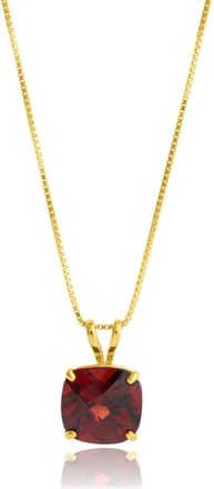MAX + STONE 14k Yellow Gold 8mm Cushion Cut Gemstone Pendant Necklaces with 18 inch Box Chain