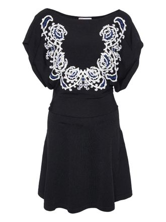 Valentino embroidered knitted mini dress - Black