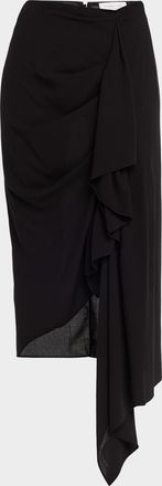 Michael Kors Draped Fluid Wool Midi Pencil Skirt