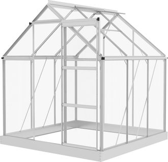 OUTSUNNY 6 x 6ft Polycarbonate Greenhouse with Sliding Door Adjustable Roof Vent Silver