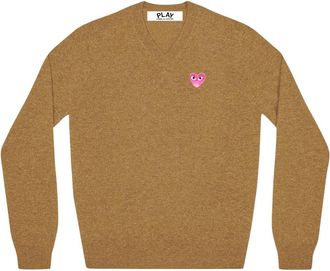 Comme Des Gar&ccedil;ons Jersey con cuello en V y coraz&oacute;n - Knitwear - Hombre - Marr&oacute;n - M