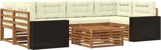 vidaXL Conjunto De Sof&aacute;s De Exterior 7 Uds. Natural Y Crema Poli&eacute;ster Vidaxl