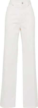 Brunello Cucinelli Contemporary broek voor een moderne stijl - Dames - Straight fit broeken - Wit - L - Katoen - Broeken