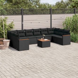 vidaXL Set De Sof&aacute;s De Jard&iacute;n 11 Pzas Y Cojines Rat&aacute;n Sint&eacute;tico Negro Vidaxl