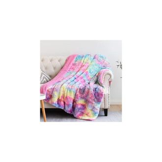 OEM Manta Extra Suave De Piel Sint&eacute;tica, Tama&ntilde;o Doble, Color Arco&iacute;ris Oscuro, Manta C&aacute;lida De Felpa De Lana De Cordero Adecuada Para Sof&aacute;s Cama (color Arc