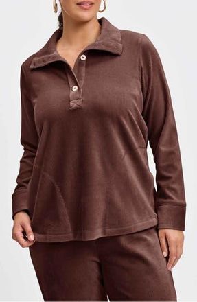 Foxcroft Sammy Corduroy Polo Top in Chocolate at Nordstrom Rack, Size 1X