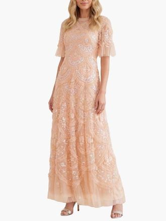 Needle & Thread Carmen Ruffle Maxi Dress in Apricot Blush at Nordstrom, Size 10