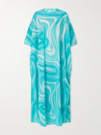 Pucci Caftano In Voile Di Cotone Stampato - Blu