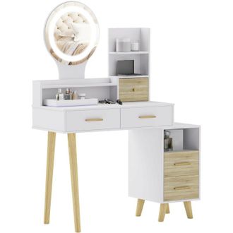 HOMCOM tocador de maquillaje con espejo y luces LED mesa de maquillaje con iluminación ajustable 5 cajones y 4 compartimentos blanco