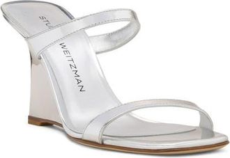 Stuart Weitzman Vinnie 85 Patent Leather Wedge Slide Sandal in Silver at Nordstrom, Size 7.5