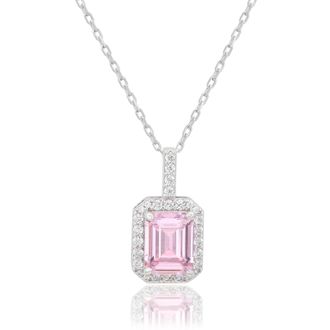 Suzy Levian Sterling Silver Emerald Cut Blue Sapphire Halo Pendant