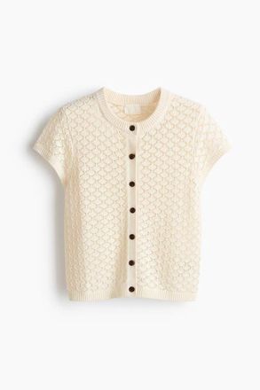 H&M Cap-sleeved Pointelle-knit Cardigan in Light Beige at Nordstrom, Size Xx-Small