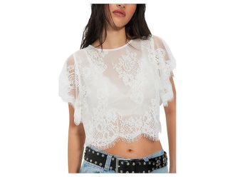 Free People Lunar Ash Lace Top Womens Clothing Clean Ivory : LG (Womens 12-14), Nylon