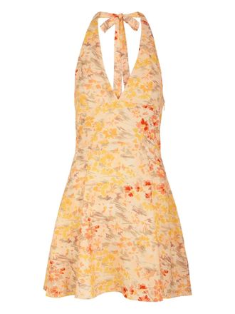 Faithfull The Brand Mira flora-detail V-neck mini dress - Neutrals