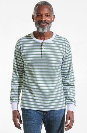Lands End Super-T Long Sleeve Henley Shirt in Eucalyptus Stripe at Nordstrom, Size Xx-Large