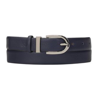 Kazar Accessoires, Dames, Blauw, 90 CM, Leer, Donkerblauwe smalle riem met D-ring gesp