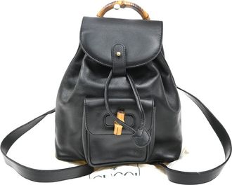 Gucci Vintage Bamboo Backpack Leather Black Leather Backpack Bag (Pre-Owned)