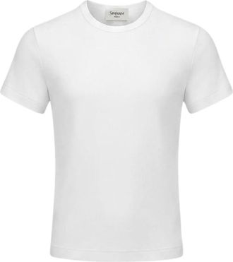 Saint Laurent Tops, Dames, Wit, M, Katoen, Fitted Crewneck T-Shirt