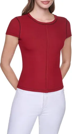 DKNY Short Sleeve Contrast Stitch T-Shirt in Rhythm Red/Black at Nordstrom Rack, Size X-Large