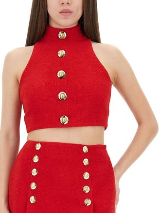 Balmain Womens Wool Crop Top Red Virgin
