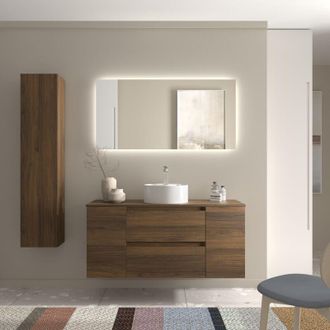 Cygnus Bath Mueble Ba&ntilde;o Bequia 120cm Y Coqueta Centrado Y Lavabo Nogal 120x45x56