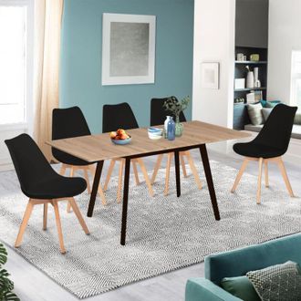 IDMarket Inga Mesa Extensible Escandinava, 4-8 Personas, Tablero De Madera, Patas Negras 120-160 Cm