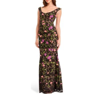Dress The Population Josie Floral Appliqu&eacute; Sleeveless Dress in Black Multi at Nordstrom Rack, Size Xx-Small