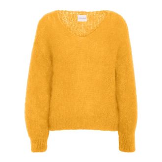 Americandreams Milana LS Mohair Knit - Dames - V-hals truien - Geel - L - Wol - Truien & Vesten