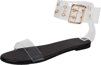 Generic Flat Sandals For Women Fashion Clear Straps Sandals Slingback Buckle Sandal Adjustable Ankle Strap Sandal Elegant Walking Shoes Comfort Fit Beach Shoe