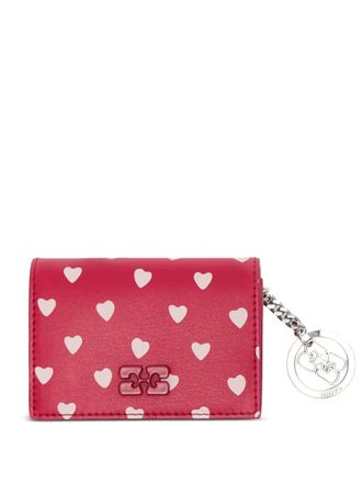 Ganni heart-print logo-charm wallet - women - Leather - One Size - Red