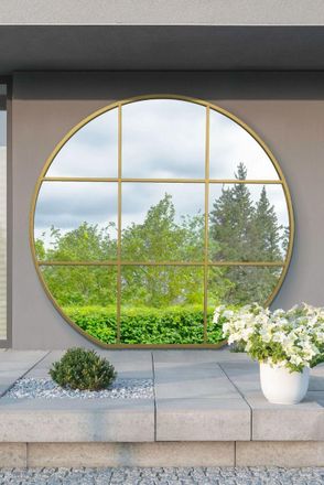 MirrorOutlet Gold Framed Flat Bottom Circular Garden Wall Mirror (189CM X 180CM) | Size: 1 Pack