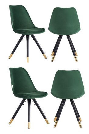 Life Interiors Set of 4 Sofia Ergonomic Modern Dining Chairs Upholstered in Velvet, Metal Legs with Gold End Caps in Green
