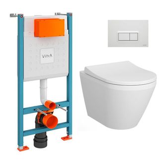 Vitra Bastidorv-fix Core Pack + Integra Inodoro Sin Brida, Fijaciones Invisibles + Placa, Blanco Brillante (v-fixintegrarimless-1) - Vitra