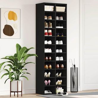 Berkfield Home Shoe Cabinet Black Oak 54x34x183 cm Engineered Wood | Size: 54 x 34 x 183 cm