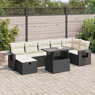 vidaXL Set De Sof&aacute;s De Jard&iacute;n Y Cojines 8 Piezas Rat&aacute;n Sint&eacute;tico Negro Vidaxl