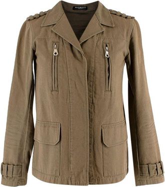 Balmain Khaki Embellished Cotton Military Jacket Size XS