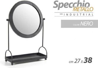 Trade Shop Trade Shop - Specchio Tavolo Metallo Appoggio Porta Oggetti Nero Bagno Trucco 27x38cm 782237