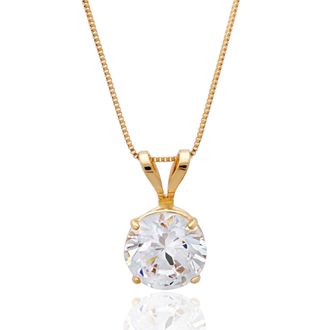 MAX + STONE 14K Gold 6.5MM Solitaire Cubic Zirconia Pendant Necklace with 18 Inch Box Chain