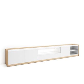 Skraut Home Skraut Home - Mueble Tv, Televisi&oacute;n, Muebles De Sal&oacute;n, Almacenaje, 310x37x50cm, Para Tv Hasta 80, Led, Estilo Moderno, Blanco Y Roble Soft