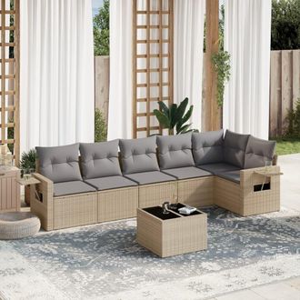 vidaXL Vidaxl - Set Sof&aacute;s De Jard&iacute;n 7 Piezas Y Cojines Rat&aacute;n Sint&eacute;tico Beige