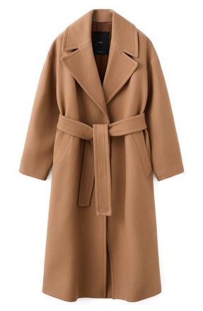 Mango Belted Wool Blend Coat in Medium Brown at Nordstrom, Size X-Large