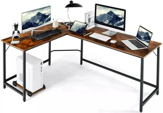 Costway L-Shaped Desk Computer Corner Desk Office Workstation w/Power Outlet