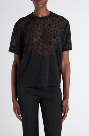 Alexander McQueen Skull Sheer Jersey T-Shirt in Black at Nordstrom, Size 10 Us