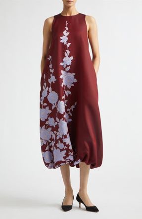 Lela Rose Rose Fil Coup&eacute; Bubble Hem Maxi Dress in Oxblood/lavender at Nordstrom, Size 6