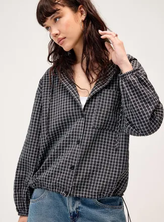 Twik Womens Plaid hooded shirt
