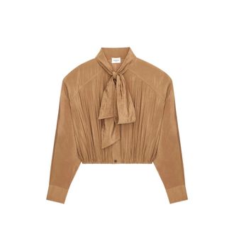 Saint Laurent Lavalli&egrave;re Tie-neck Buttoned Blouse