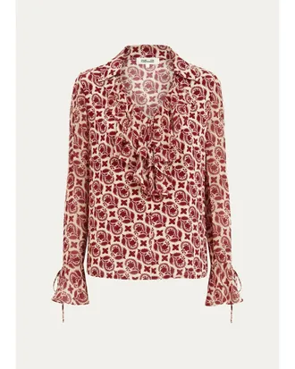 Diane Von F&uuml;rstenberg Lisette Floral Ruffle New Crepe Blouse